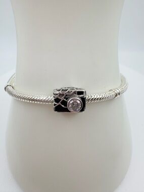 Pandora Silver Camera Charm Bracelet with Clear Stone